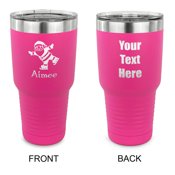 Custom Santa Clause Making Snow Angels 30 oz Stainless Steel Tumbler - Pink - Double Sided (Personalized)