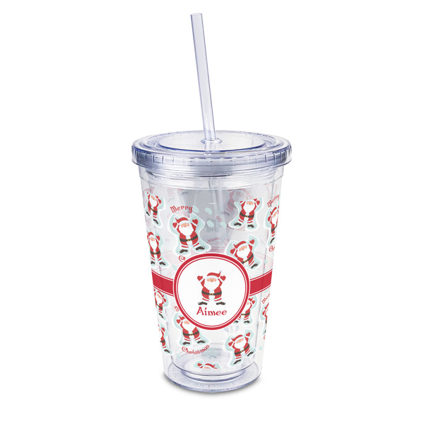 Custom Santa Clause Making Snow Angels 16oz Double Wall Acrylic Tumbler with Lid & Straw - Full Print (Personalized)