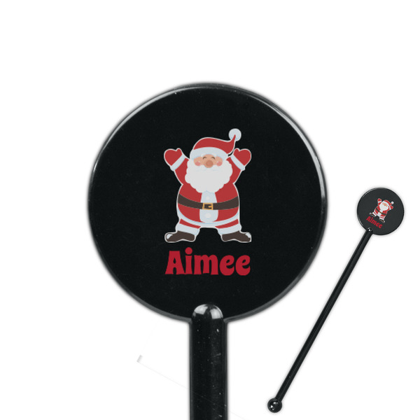 Custom Santa Clause Making Snow Angels 5.5" Round Plastic Stir Sticks - Black - Single Sided (Personalized)