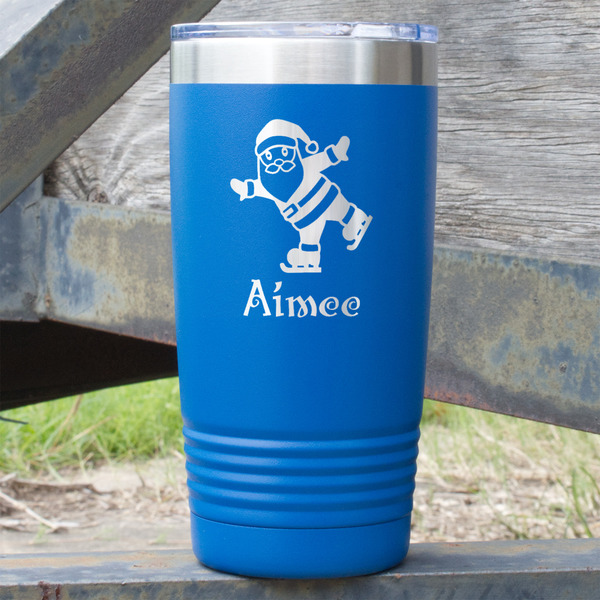 Custom Santa Clause Making Snow Angels 20 oz Stainless Steel Tumbler - Royal Blue - Double Sided (Personalized)