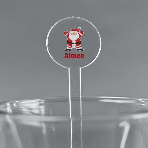 Custom Santa Clause Making Snow Angels 7" Round Plastic Stir Sticks - Clear (Personalized)