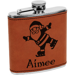 Santa Clause Making Snow Angels Leatherette Wrapped Stainless Steel Flask (Personalized)