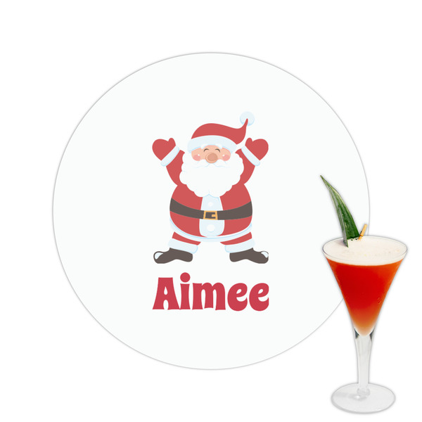 Custom Santa Clause Making Snow Angels Printed Drink Topper -  2.5" (Personalized)