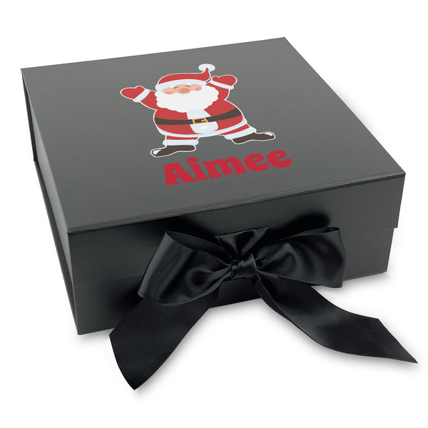 Custom Santa Clause Making Snow Angels Gift Box with Magnetic Lid - Black (Personalized)