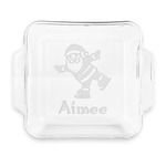 Santa Clause Making Snow Angels Glass Cake Dish with Truefit Lid - 8in x 8in (Personalized)