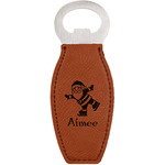 Santa Clause Making Snow Angels Leatherette Bottle Opener - Single Sided (Personalized)