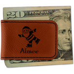 Santa Clause Making Snow Angels Leatherette Magnetic Money Clip - Double Sided (Personalized)