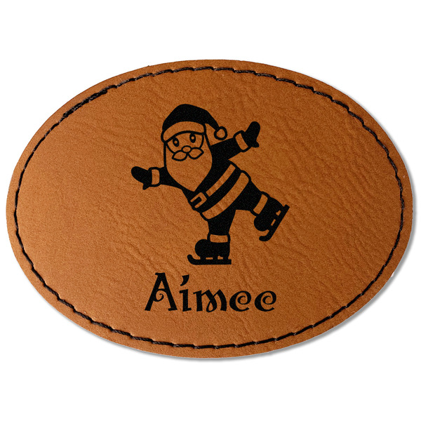 Custom Santa Clause Making Snow Angels Faux Leather Iron On Patch - Oval (Personalized)