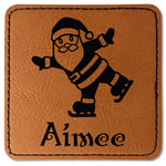 Santa Clause Making Snow Angels Faux Leather Iron On Patch - Square (Personalized)