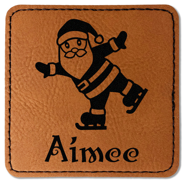 Custom Santa Clause Making Snow Angels Faux Leather Iron On Patch - Square (Personalized)