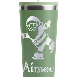 Santa Clause Making Snow Angels RTIC Everyday Tumbler with Straw - 28oz - Light Green - Double-Sided (Personalized)