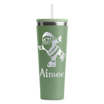 Santa Clause Making Snow Angels RTIC Everyday Tumbler with Straw - 28oz - Light Green - Double-Sided (Personalized)