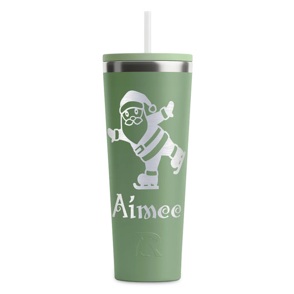 Custom Santa Clause Making Snow Angels RTIC Everyday Tumbler with Straw - 28oz - Light Green - Double-Sided (Personalized)