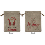 Santa Clause Making Snow Angels Medium Burlap Gift Bag - Front & Back (Personalized)