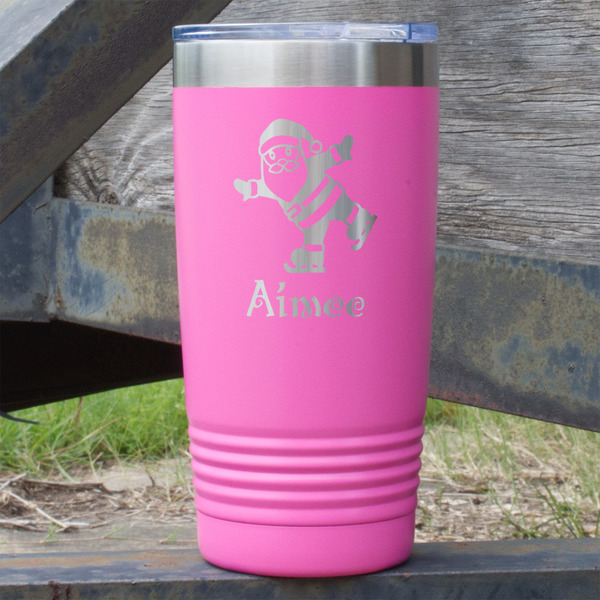 Custom Santa Clause Making Snow Angels 20 oz Stainless Steel Tumbler - Pink - Double Sided (Personalized)