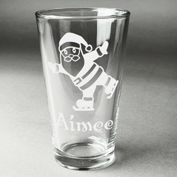 Santa Clause Making Snow Angels Pint Glass - Engraved (Single) (Personalized)