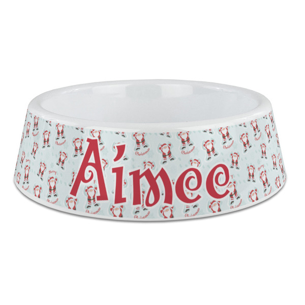 Custom Santa Clause Making Snow Angels Plastic Dog Bowl - Large (Personalized)