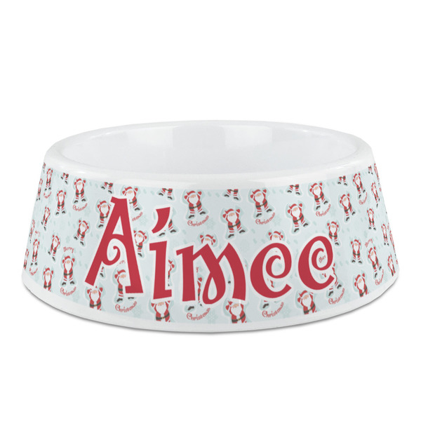 Custom Santa Clause Making Snow Angels Plastic Dog Bowl - Medium (Personalized)