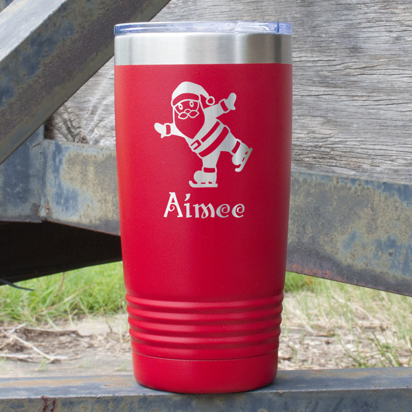 Custom Santa Clause Making Snow Angels 20 oz Stainless Steel Tumbler - Red - Single Sided (Personalized)