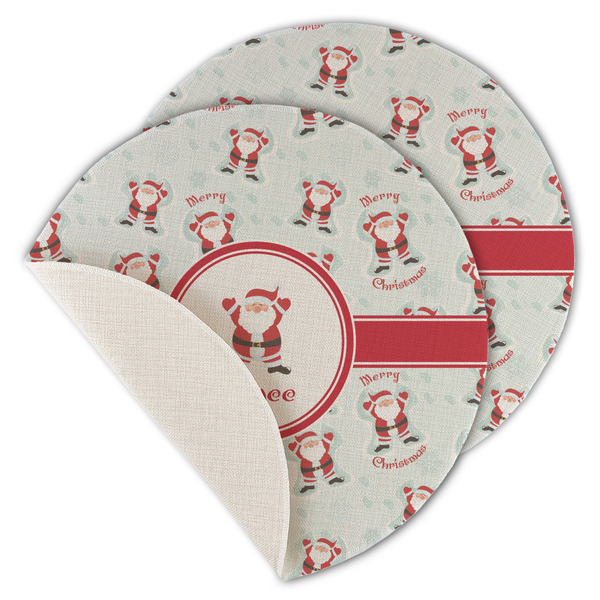 Custom Santa Clause Making Snow Angels Round Linen Placemat - Single Sided - Set of 4 (Personalized)