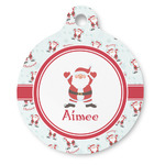 Santa Clause Making Snow Angels Round Pet ID Tag (Personalized)