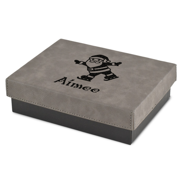 Custom Santa Clause Making Snow Angels Small Gift Box w/ Engraved Leather Lid (Personalized)