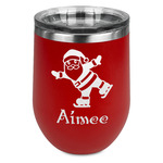 Santa Clause Making Snow Angels Stemless Stainless Steel Wine Tumbler - Red - Double Sided (Personalized)