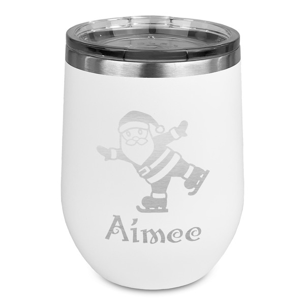 Custom Santa Clause Making Snow Angels Stemless Stainless Steel Wine Tumbler - White - Single Sided (Personalized)