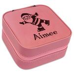 Santa Clause Making Snow Angels Travel Jewelry Boxes - Pink Leather (Personalized)