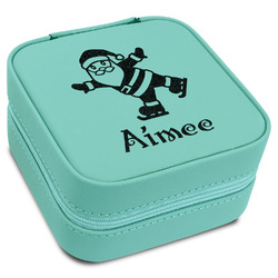 Santa Clause Making Snow Angels Travel Jewelry Box - Teal Leather (Personalized)