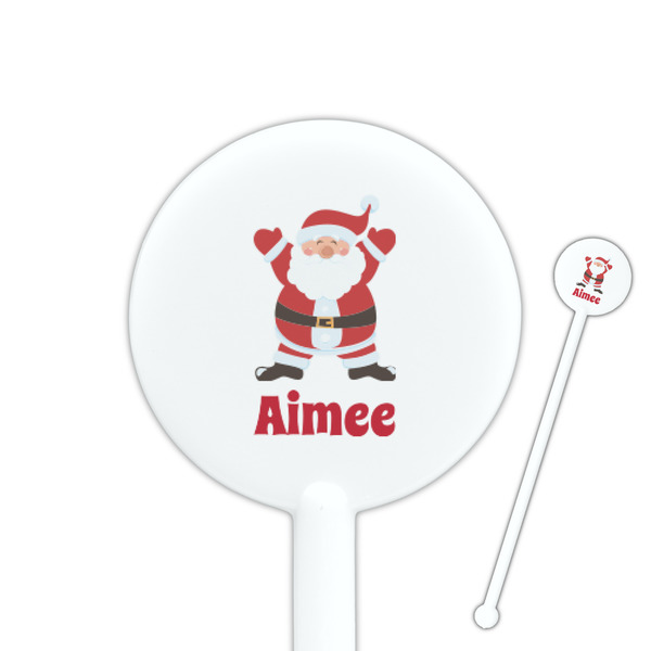 Custom Santa Clause Making Snow Angels 5.5" Round Plastic Stir Sticks - White - Double Sided (Personalized)