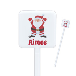 Santa Clause Making Snow Angels Square Plastic Stir Sticks - Single Sided (Personalized)