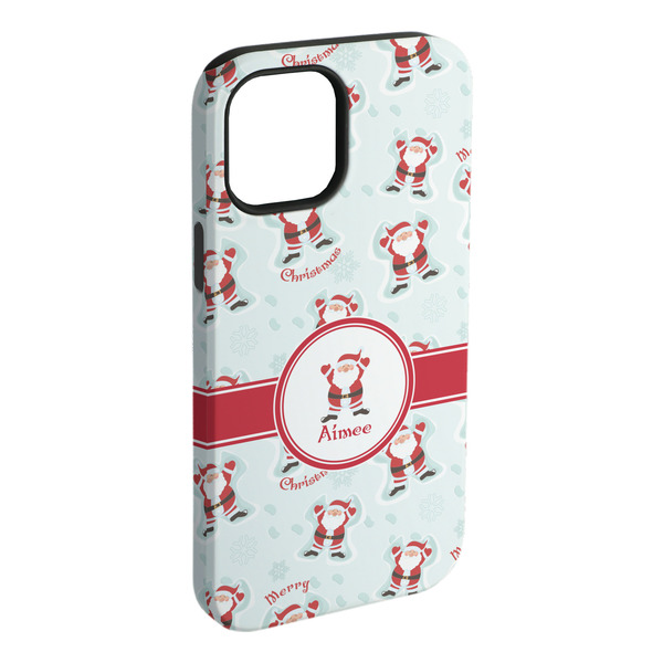 Custom Santa Clause Making Snow Angels iPhone Case - Rubber Lined - iPhone 15 Plus (Personalized)