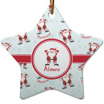 Santa Clause Making Snow Angels Star Ceramic Ornament w/ Name or Text