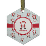 Santa Clause Making Snow Angels Flat Glass Ornament - Hexagon w/ Name or Text