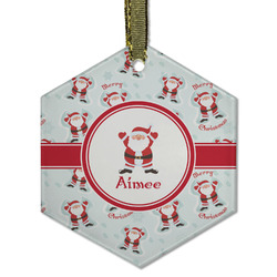 Santa Clause Making Snow Angels Flat Glass Ornament - Hexagon w/ Name or Text