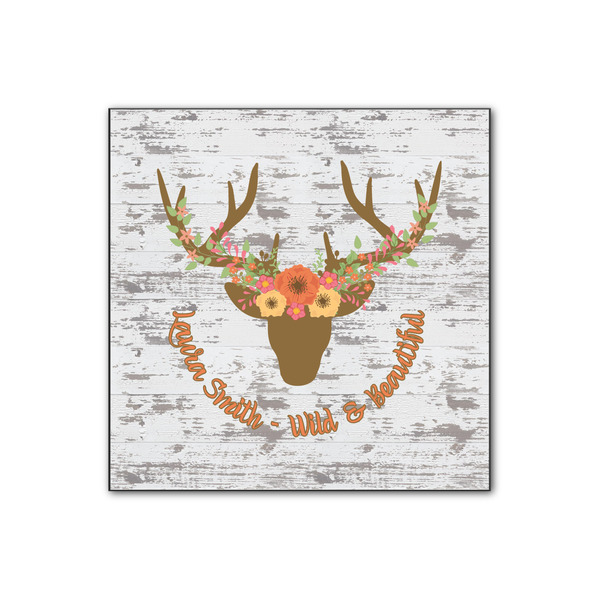 Custom Floral Antler Wood Print - 12x12 (Personalized)