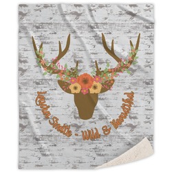 Floral Antler Sherpa Throw Blanket - 50"x60" (Personalized)
