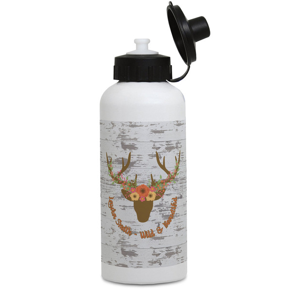 Custom Floral Antler Water Bottles - Aluminum - 20 oz - White (Personalized)