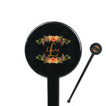 Floral Antler 7" Round Plastic Stir Sticks - Black - Double Sided (Personalized)