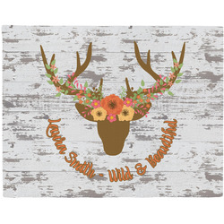 Floral Antler Woven Fabric Placemat - Twill w/ Name or Text