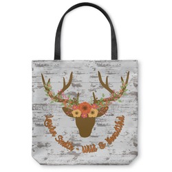 Floral Antler Canvas Tote Bag - Medium - 16"x16" (Personalized)