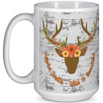 Floral Antler 15 Oz Coffee Mug - White (Personalized)