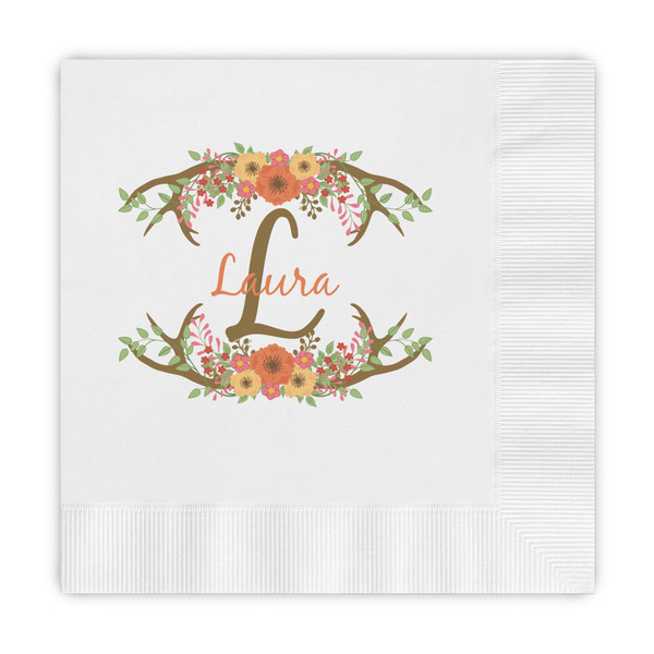 Custom Floral Antler Embossed Decorative Napkins (Personalized)