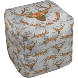 Floral Antler Cube Pouf Ottoman - 18" (Personalized)