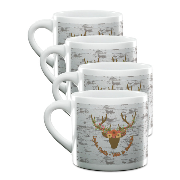 Custom Floral Antler Double Shot Espresso Cups - Set of 4 (Personalized)