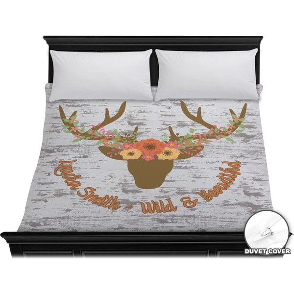 Custom Floral Antler Duvet Cover - King (Personalized)