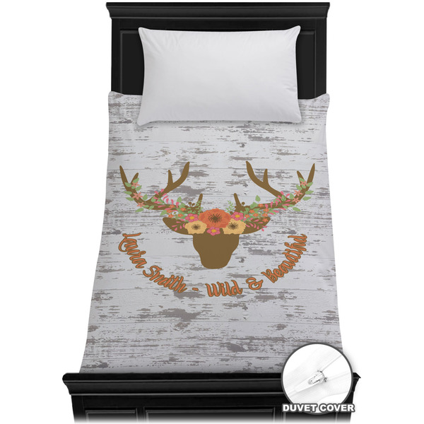 Custom Floral Antler Duvet Cover - Twin XL (Personalized)