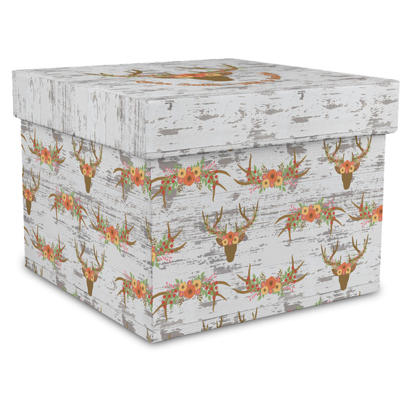 Custom Floral Antler Gift Box with Lid - Canvas Wrapped - XX-Large (Personalized)