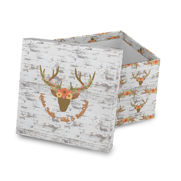 Custom Floral Antler Gift Box with Lid - Canvas Wrapped (Personalized)